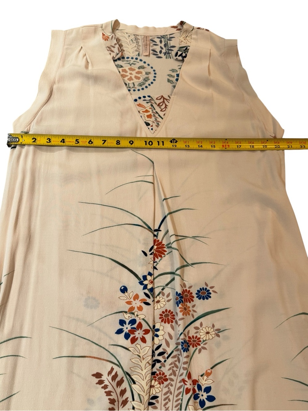Cream Crepe Floral Sleeveless Dress with Tie Back, size L - Picture 7 of 7